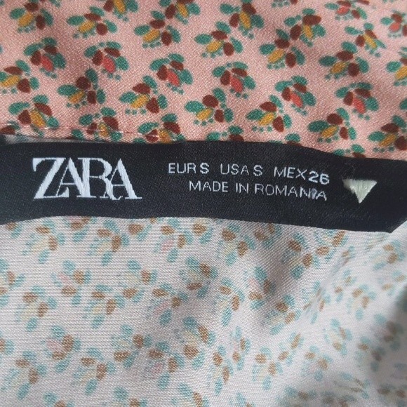 Zara soft & flowy shirt dress w/ pockets - pink & tiny floral print S - Picture 9 of 11
